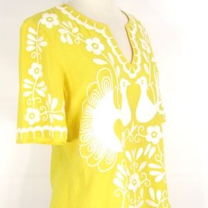 TORY BURCH Women Yellow Short Sleeve Peacock Top